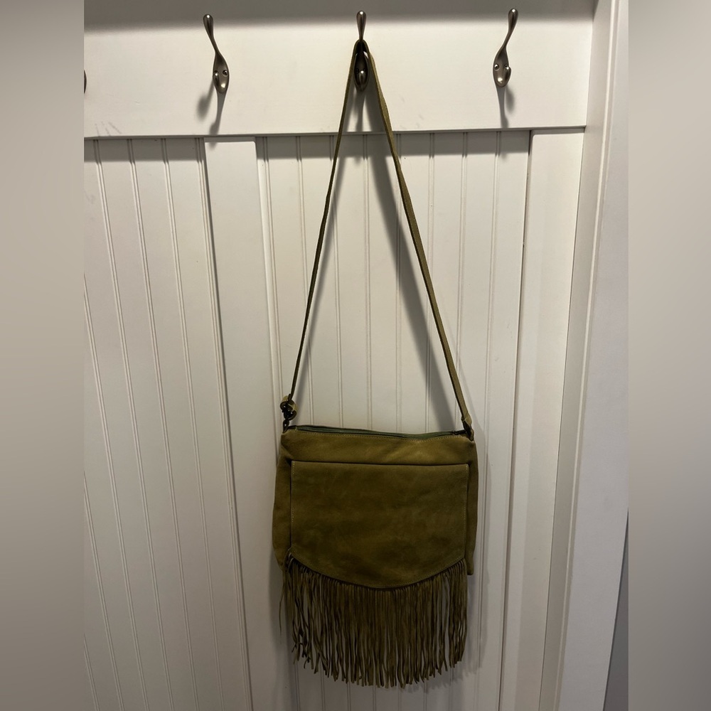 Sundance Catalog Olive Suede Leather Fringe Shoulder Bag